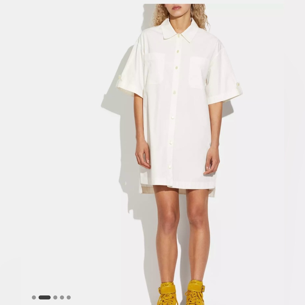 Coach White Cotton Shirt Dress Button Front Mini Dress Size 4